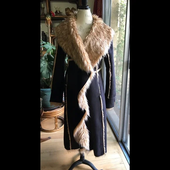DONNA SALYERS FABULOUS (FAUX) FURS Penny Lane Chocolate Brown Coat Sz XS - Picture 2 of 10
